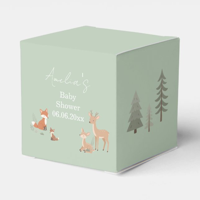 Sage Green Woodland Animal Baby Shower  Presentaskar (Baksidan Sidan)