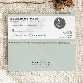 Sage Green World Map Boarding Pass RSVP Card Inbjudningar