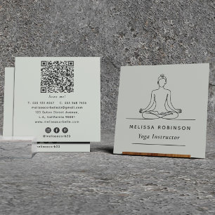 Sage Green Yoga Instruktör QR-kod & Sociala Medier Fyrkantigt Visitkort