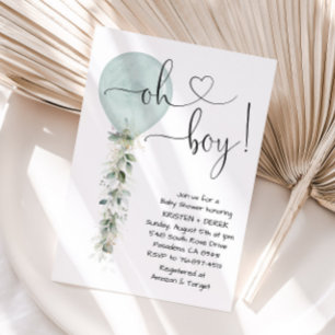 Sage Greenery Balloon Baby Shower Inbjudningar