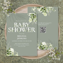 Sage Greenery Blommig QR-kod Baby Shower