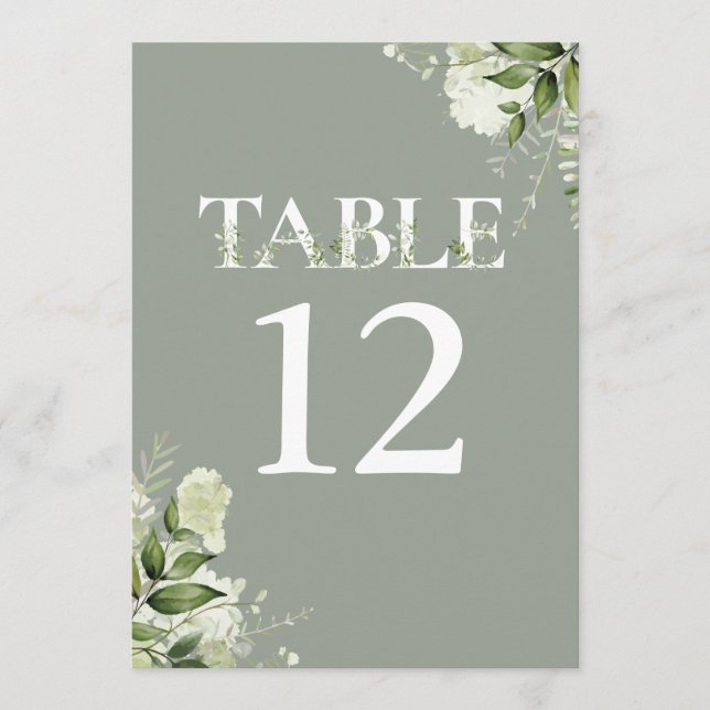 Sage Greenery Blommig Typografi Bordnummer (Framsida)