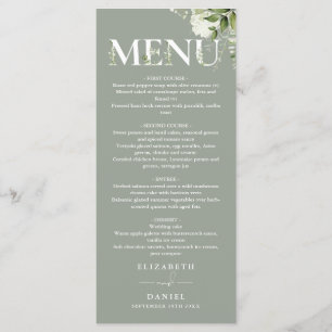 Sage Greenery Blommig Typografi Monogram Bröllop Meny