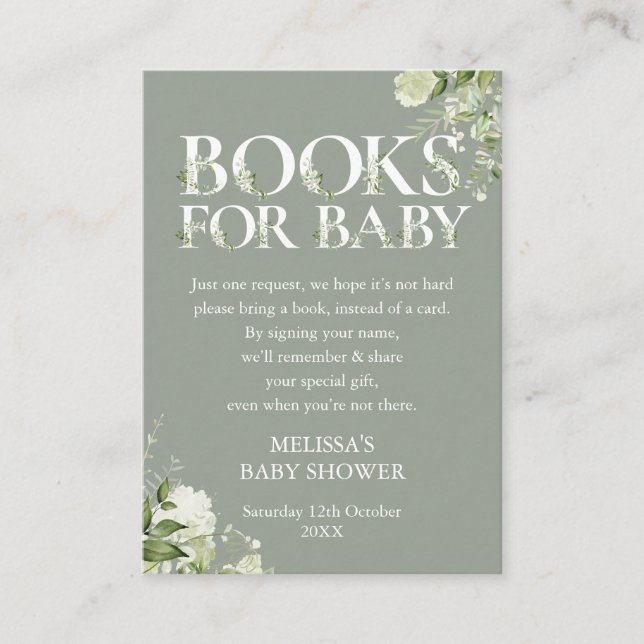 Sage Greenery Bokar for Baby Shower Tilläggskort (Framsida)