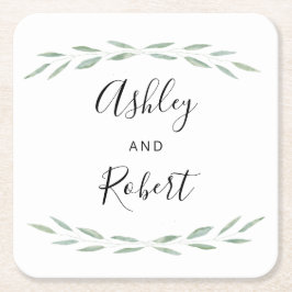 Sage Greenery Botanical Underlägg, Bröllop Underlägg Papper Kvadrat