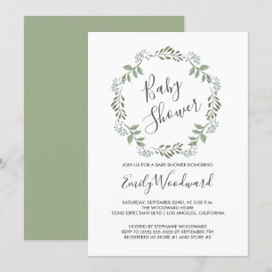 Sage Greenery Botanical Wand Baby Shower Inbjudningar