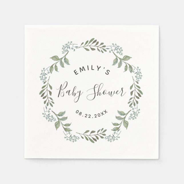 Sage Greenery Botanical Wand Baby Shower Pappersservett (Framsidan)