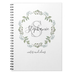 Sage Greenery botaniskt utandningsmonogram Anteckningsbok