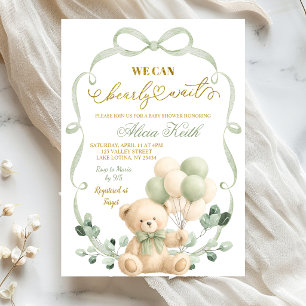 Sage Greenery Bow Coquette Bear Bebis Badrumsfest Inbjudningar