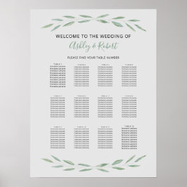 Sage Greenery Bröllop Seating Chart, Botanical Poster