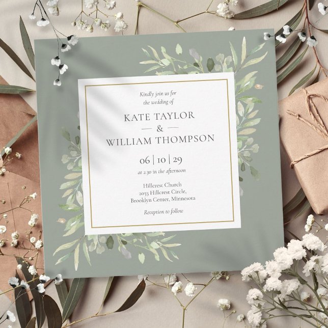 Sage Greenery Bröllops Botanisk Akvarell Inbjudningar (Sage Greenery Wedding Botanical Watercolor Invitation)