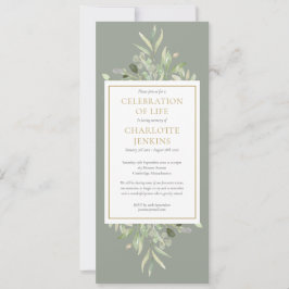 Sage Greenery Firande of Life Funeral Service Inbjudningar