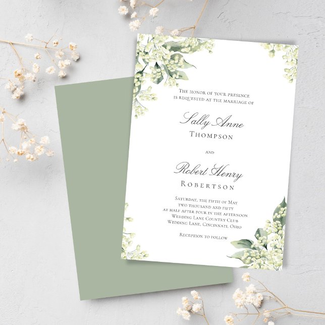 Sage Greenery Floral Elegant Script Wedding Inbjudningar (Elegant greenery wedding design with soft sage tones and delicate florals, perfect for a timeless.)