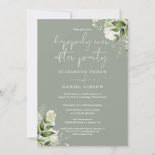 Sage Greenery Floral Lyckliga För Evigt Bröllop Inbjudningar