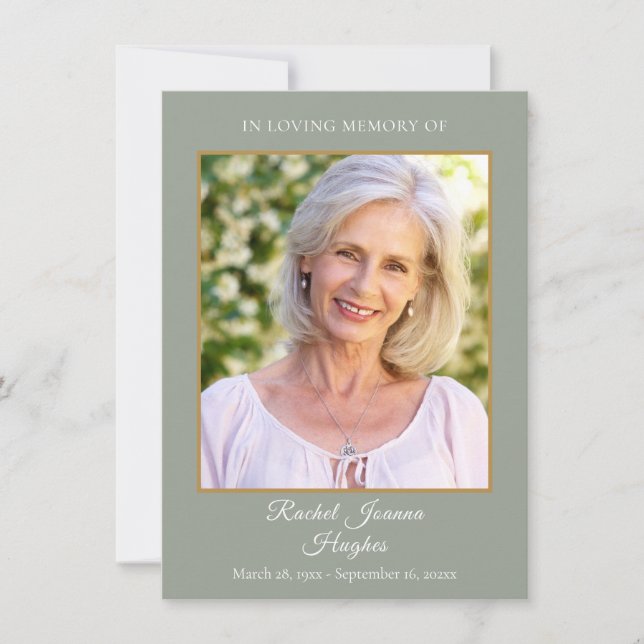 Sage Greenery Funeral Memorial Photo Prayer Cards (Framsida)