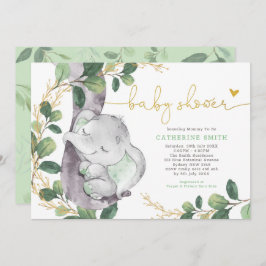 Sage Greenery Guld Elephant Neutralt Baby Shower Inbjudningar