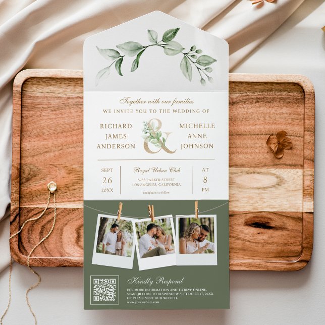 Sage Greenery Guld Et-tecken QR-kod Bröllop (Skapare uppladdad)
