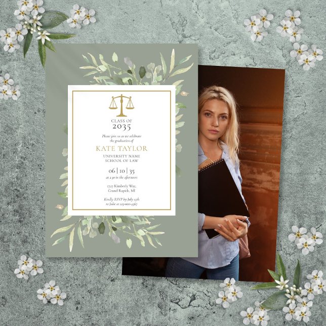 Sage Greenery Juristexamen Utexaminerings Foto Inb Inbjudningar (Sage Greenery Law School Graduation Photo Invitati Invitation)