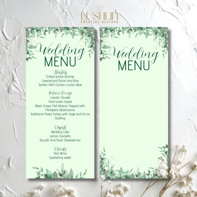 Sage Greenery löv Bröllop Flat Menu Meny (Skapare uppladdad)