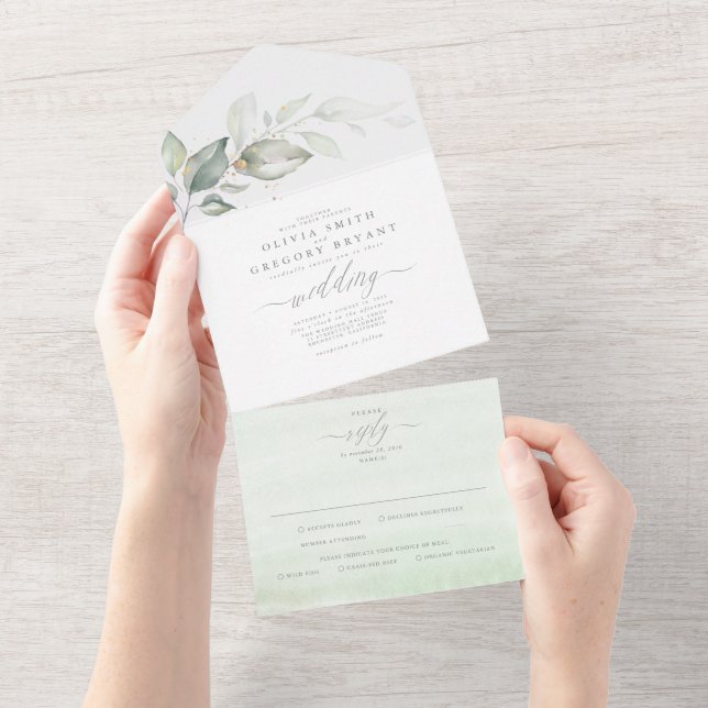 Sage Greenery och Guld Löv Elegant bröllop (Tearaway)