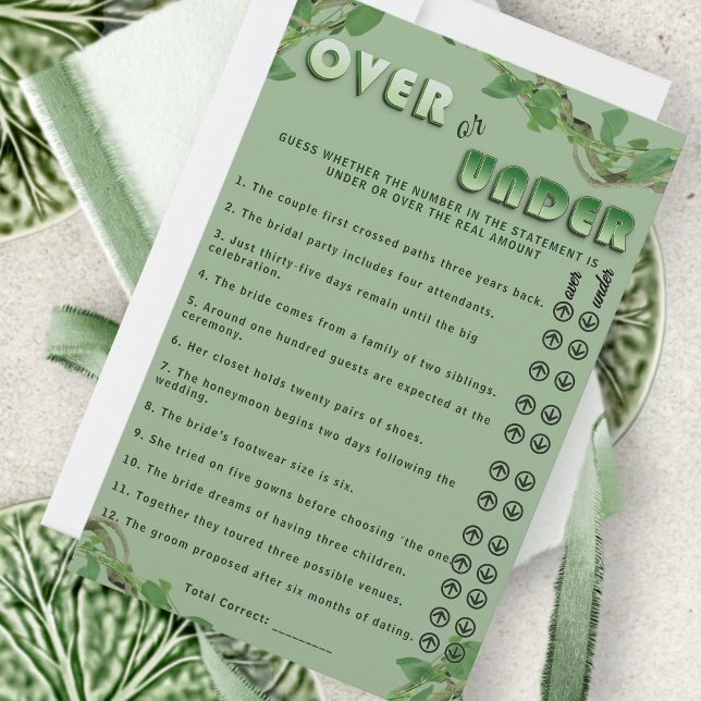 Sage Greenery Over or Under Bridal Shower Fun Game (Skapare uppladdad)