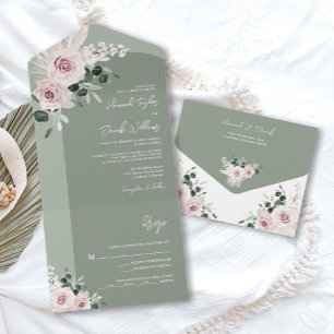 Sage Greenery Rosa Blommigt Dusty Ro Bröllop