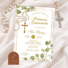 Sage Greenery Rosenkrans Katolsk Primera Comunion  Inbjudningar