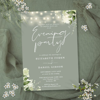 Sage Greenery String Ljus Bröllop Evening Party Inbjudningar