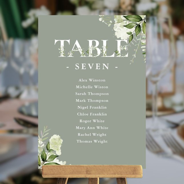 Sage Greenery Typografi Sittplatsschema Bordnummer (Sage Greenery Typography Seating Plan Table Number)