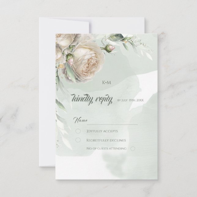 Sage Greenery White Rose Wedding OSA Kort (Framsida)