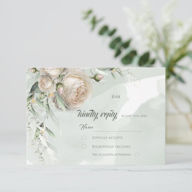Sage Greenery White Rose Wedding OSA Kort (Stående Fram)