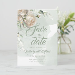 Sage Greenery White Rose Wedding Spara Datumet