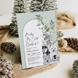 Sage Greenery Winter Arctic Animals Baby Shower Inbjudningar