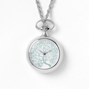 Sage Greenish Grått Blue Oak Träd Armbandsur