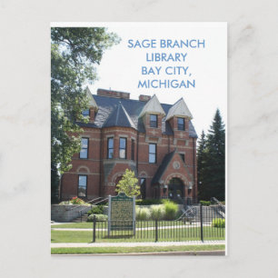 SAGE GREN BIBLIOTEK, BAY CITY, MICHIGAN POST CARD VYKORT