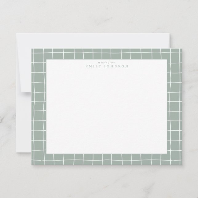 Sage Grid Frame Notkort Inbjudningar (Framsida)