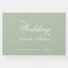 Sage Grön Bröllop Enkel Vit Skript Kalligrafi Gästböcker