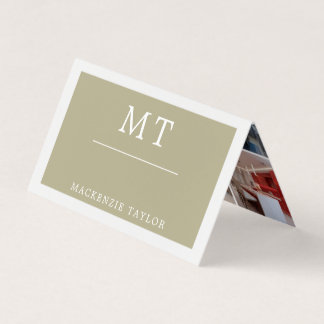 Sage grön enkel elegant professionell 9 foto visitkort