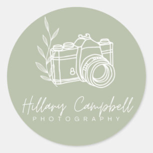 Sage Grön Enkel Fotografi Logotyp Kampanj Runt Klistermärke
