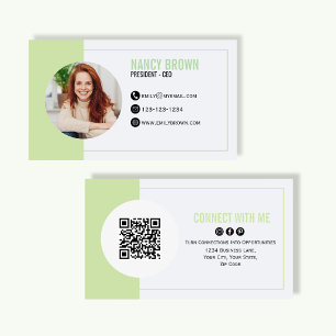 Sage Grön Foto QR-kod Anslut med mig Minimalistisk Visitkort