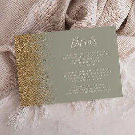 Sage Grön Guld Glitter Kant Bröllopsdetaljer Tilläggskort