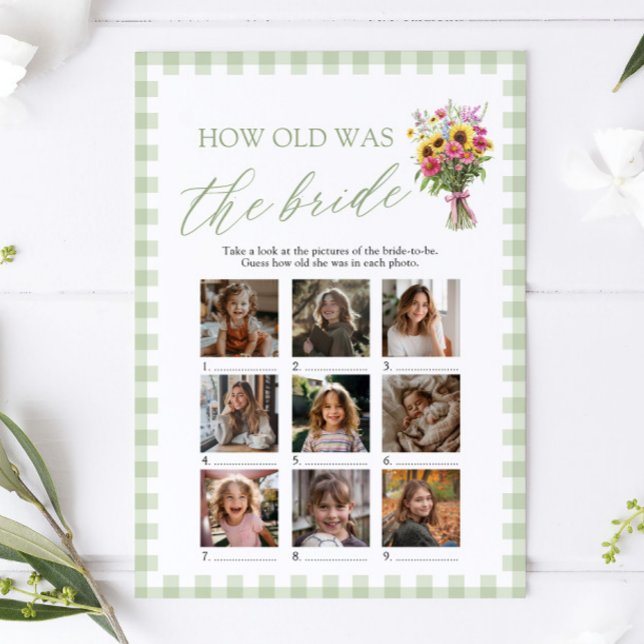 Sage Grön Handritad Hur Gammal Var Bruden Spelet Inbjudningar (Sage Green Hand Drawn How Old Was The Bride Game)