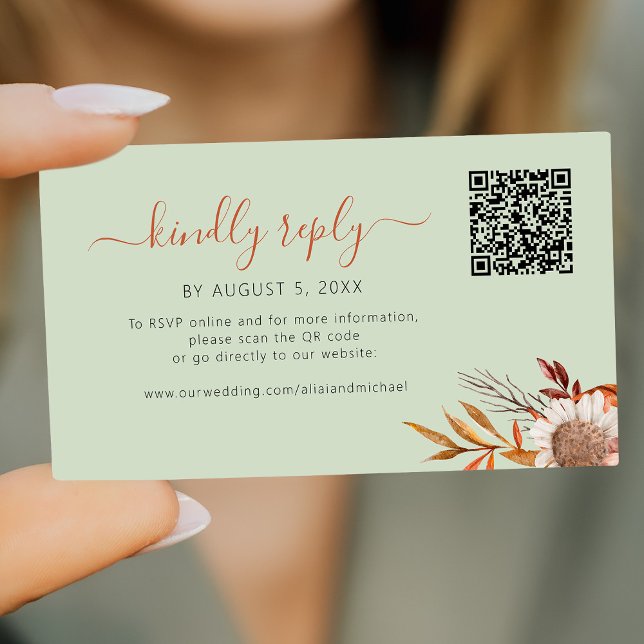 Sage grön höst boho bröllop online rsvp tilläggskort (Skapare uppladdad)