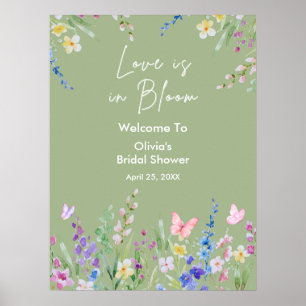 Sage Grön Kärlek är i blom Bröllopsdusch Välkommen Poster