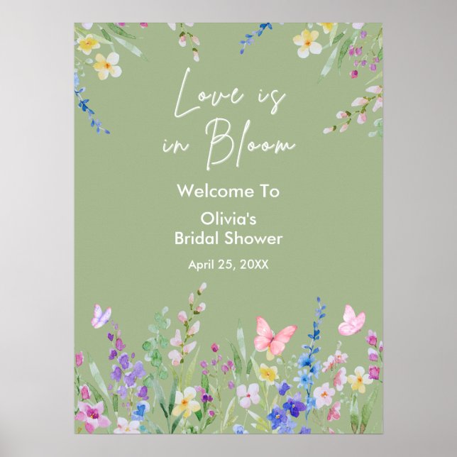 Sage Grön Kärlek är i blom Bröllopsdusch Välkommen Poster (Framsidan)