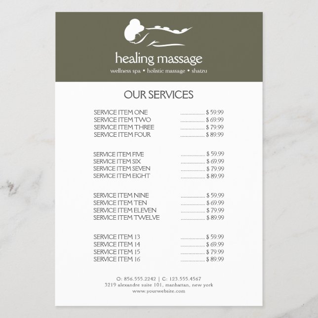 SAGE GRÖN KVINNA STEN MASSAGE  Wellness Dag Spa Flygblad (Framsidan)
