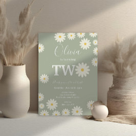 Sage Grön Oliv Tusenskönas Blommig 2-års födelseda Inbjudningar