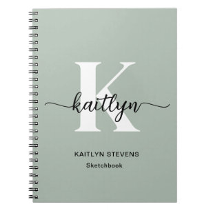 Sage Grön Skript Monogram Anteckningsbok
