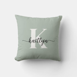 Sage Grön Skript Monogram Kudde