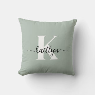 Sage Grön Skript Monogram Kudde